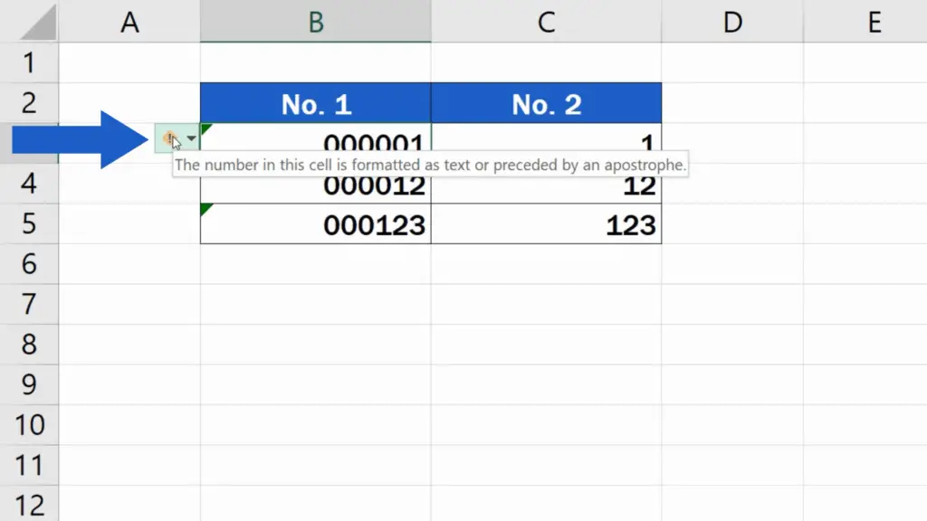 How to Add Leading Zeros in Excel - Numbers in the cells formatted as text