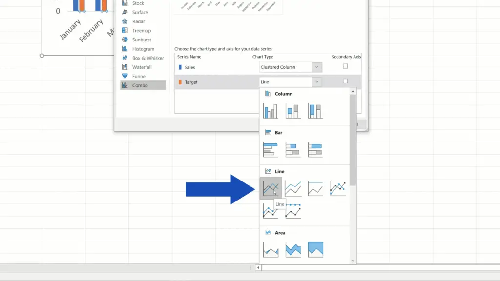 How to Add a Target Line in an Excel Graph - Line only for the Target data