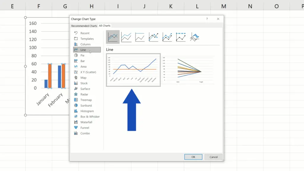 How to Add a Target Line in an Excel Graph - select Line