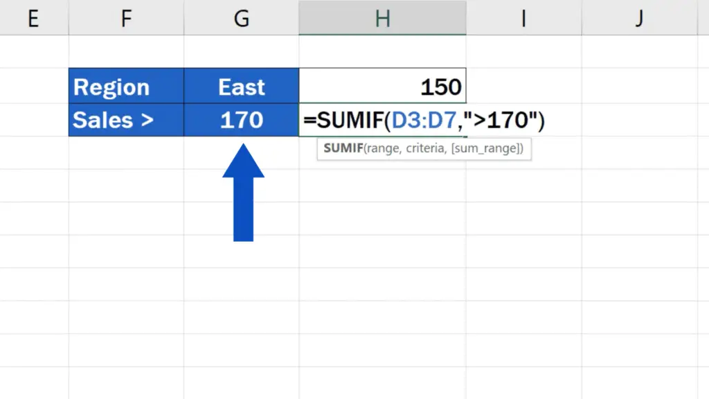 How to Use SUMIF Function in Excel  - The cell G3 contains the data for the criteria information