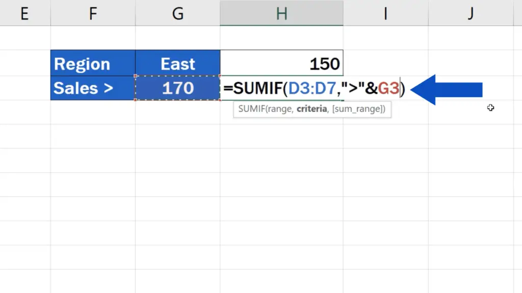 How to Use SUMIF Function in Excel  - The sign ‘greater than’ needs to go into quotation marks