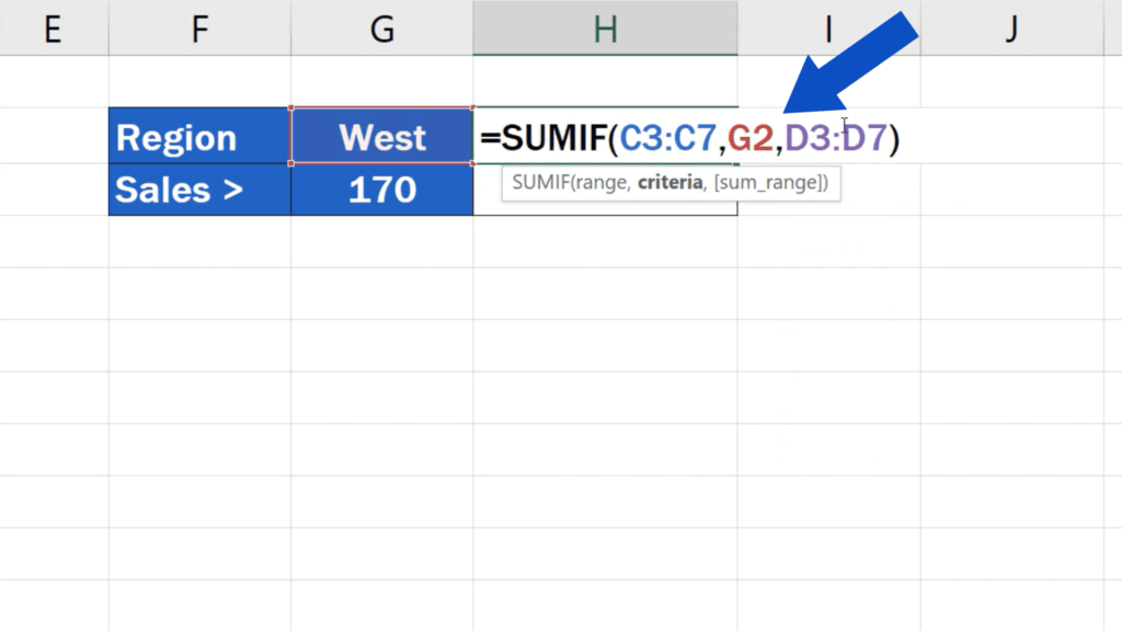How to Use SUMIF Function in Excel  - using the value stated in the cell G2