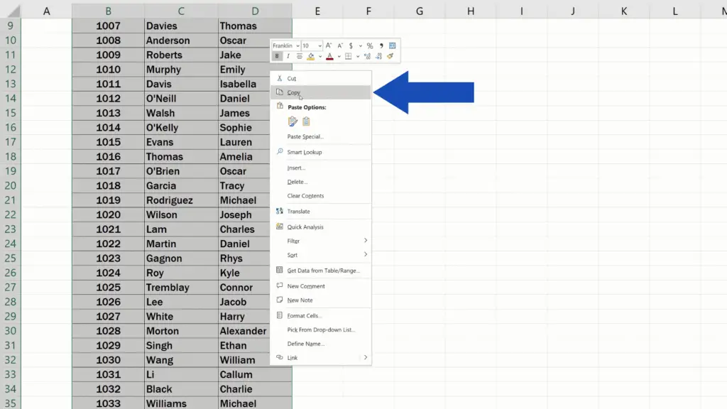 How to Count Words in Excel - Copy the Selected Area