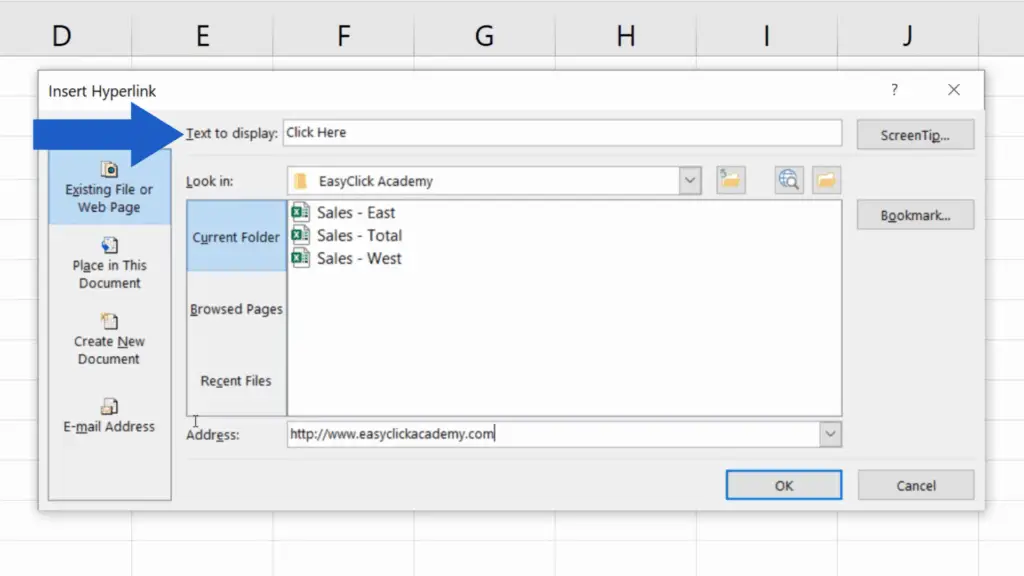 How to Create a Hyperlink in Excel - First Hyperlink - Change the Text to Display
