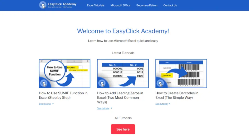 How to Create a Hyperlink in Excel - First Hyperlink - Easyclick Academy Web Page