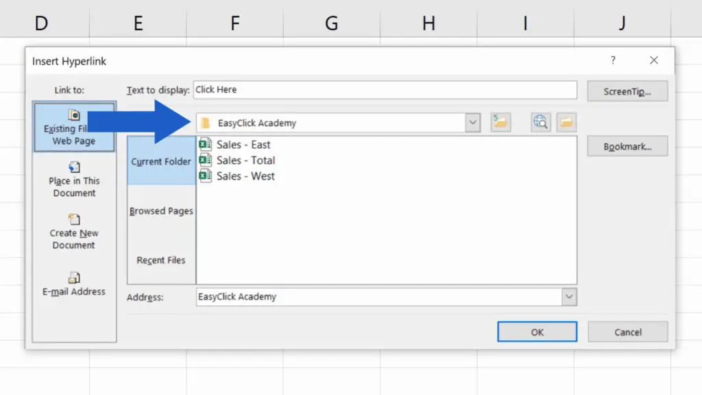 How to Create a Hyperlink in Excel - Folder EasyClick Academy