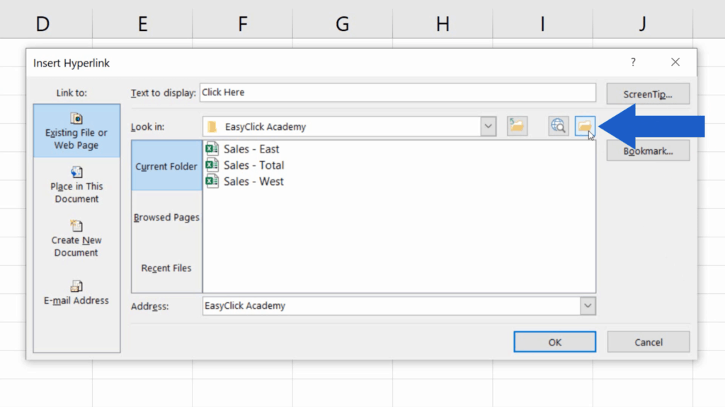 How to Create a Hyperlink in Excel - Option Browse