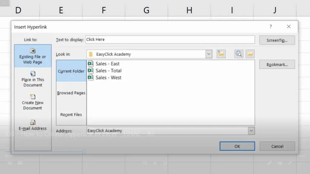 How to Create a Hyperlink in Excel - Pop up window