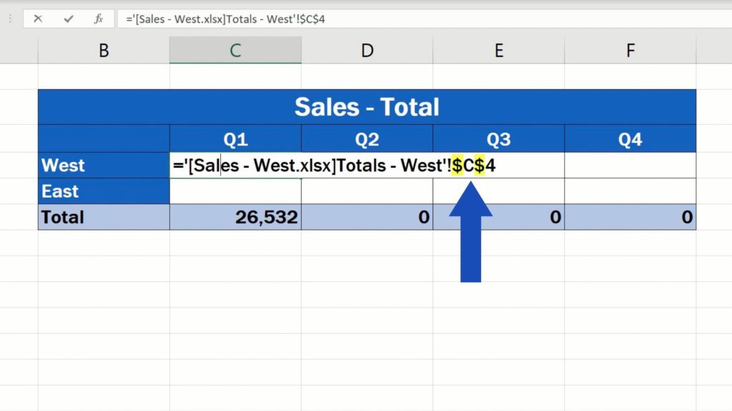 How to Link Cells in Different Excel Spreadsheets - dollar signs