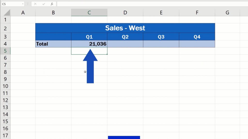 How to Link Cells in Different Excel Spreadsheets - show only the total for Quarter 1 - press Enter