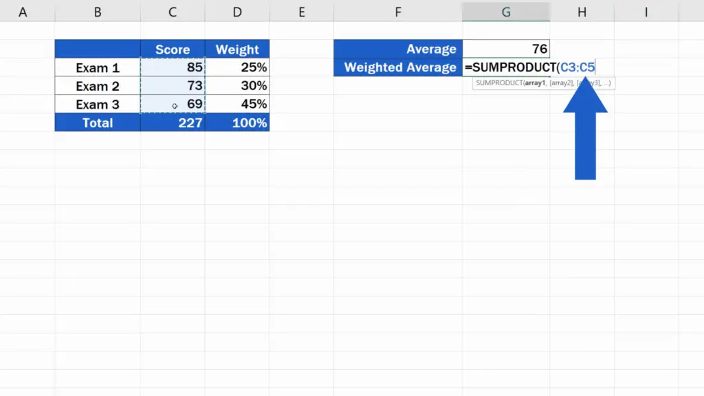 How to Calculate the Weighted Average in Excel - Score numbers