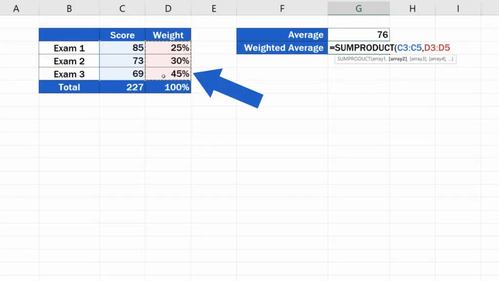 How to Calculate the Weighted Average in Excel - weight percent