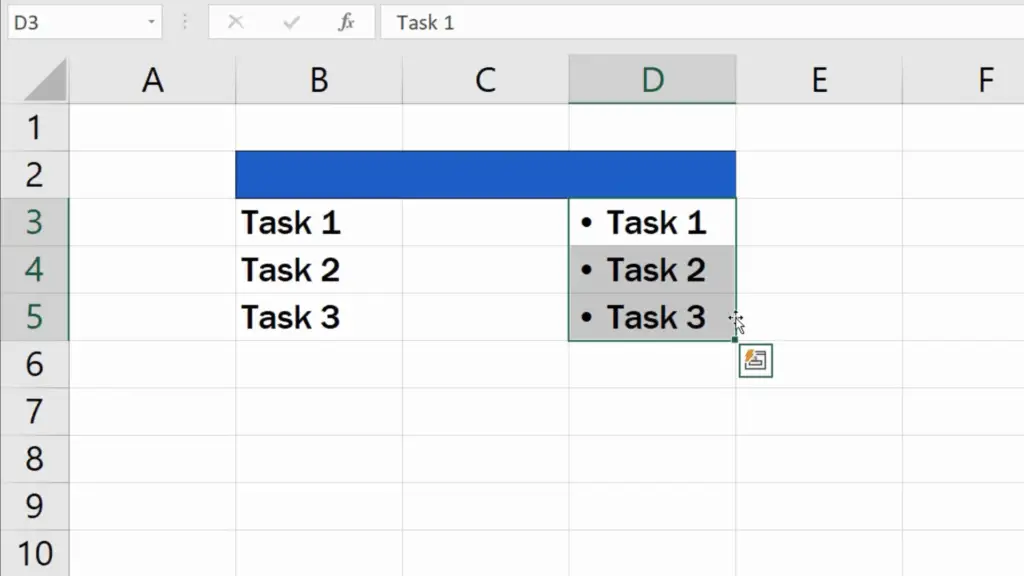 How to Insert Bullet Points in Excel - select the cells where we want to make changes