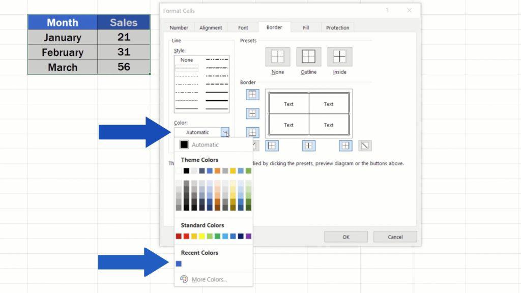 How to Make Borders in Excel - option color