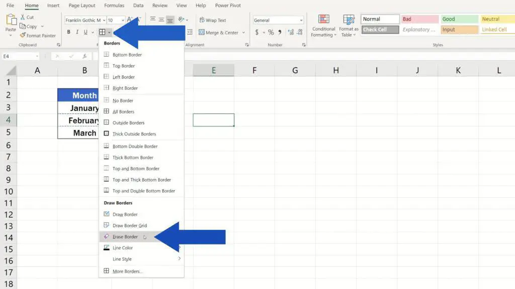 How to Make Borders in Excel - option erase border