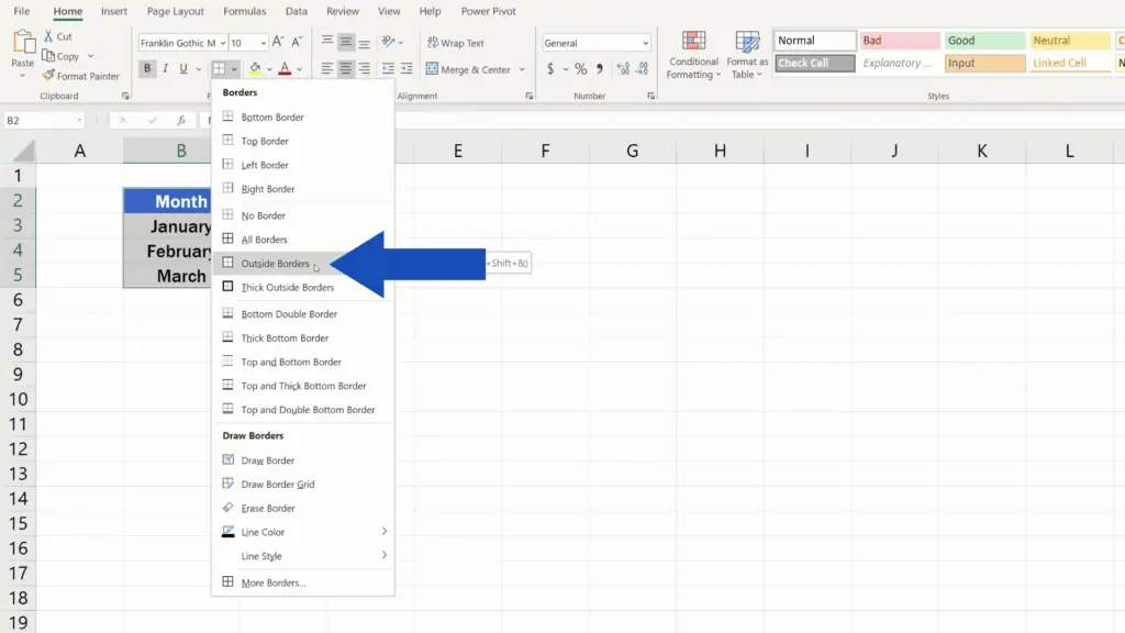 How to Make Borders in Excel - outside borders