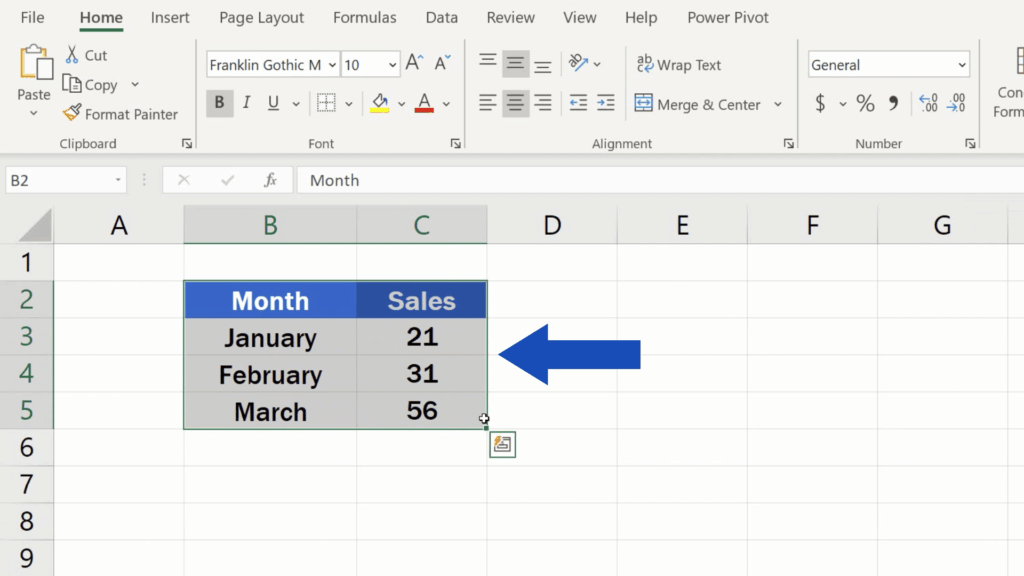 How to Make Borders in Excel - relevant table area