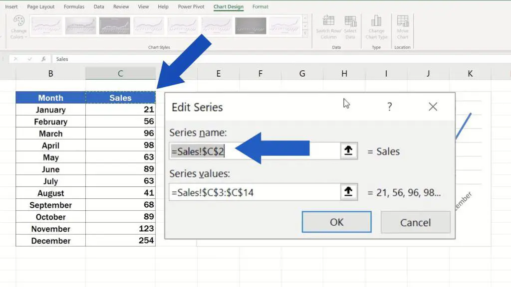 How to Rename a Legend in an Excel Chart - Series name - the legend name