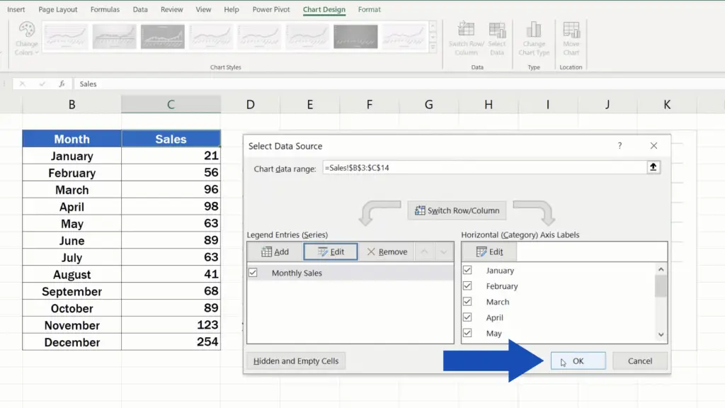 How to Rename a Legend in an Excel Chart - click on OK