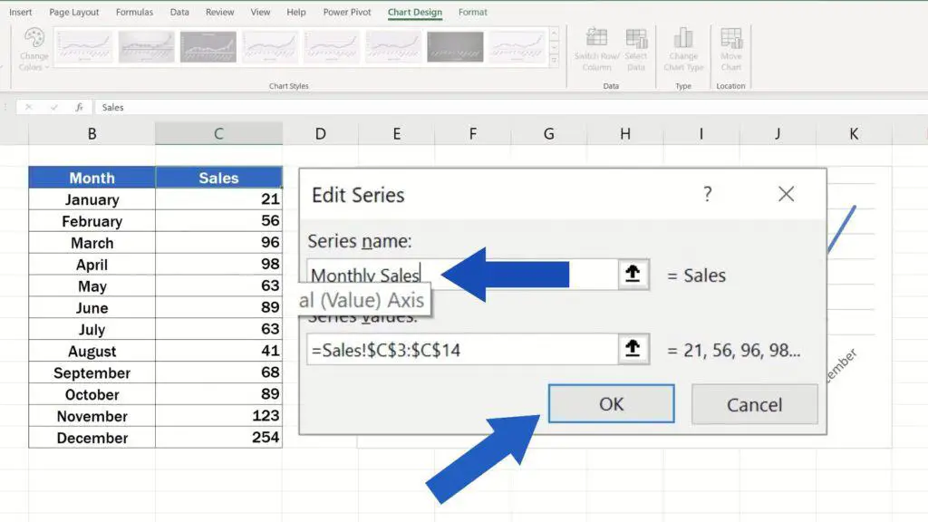 How to Rename a Legend in an Excel Chart - monthly sales