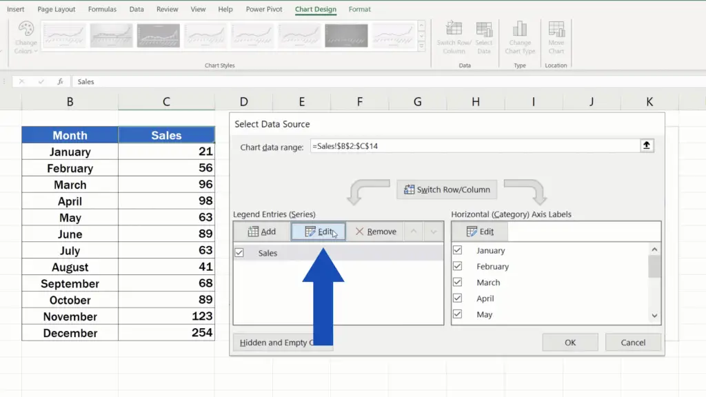 How to Rename a Legend in an Excel Chart - option edit