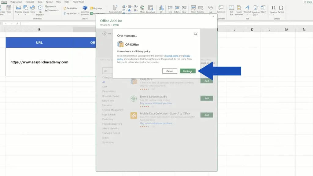 How to Create a QR Code in Excel -  ‘QR4Office’ add in - set