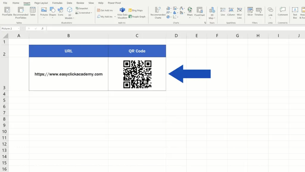How to Create a QR Code in Excel -  QR Code moved into table