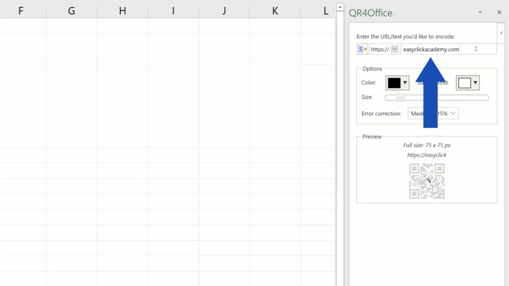 How to Create a QR Code in Excel -  URL of easyclickacademy