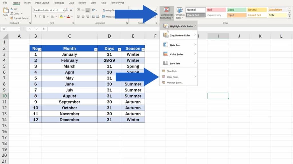 How to Highlight Every Other Row in Excel - clear rule