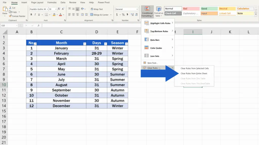 How to Highlight Every Other Row in Excel - clear rules from entire sheet