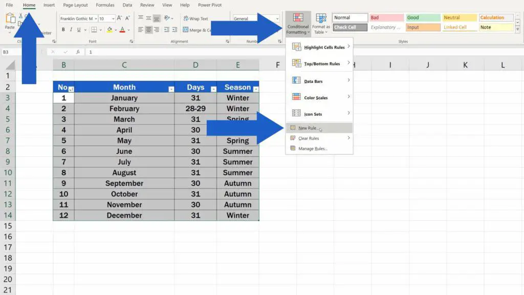 How to Highlight Every Other Row in Excel - conditional formatting - option new rule