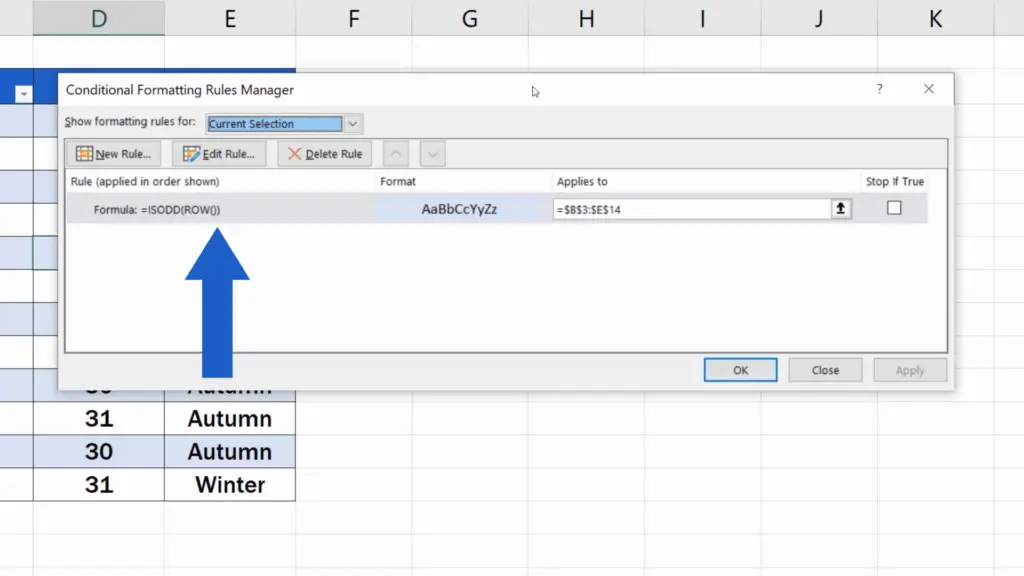 How to Highlight Every Other Row in Excel - the rule to highlight every odd row