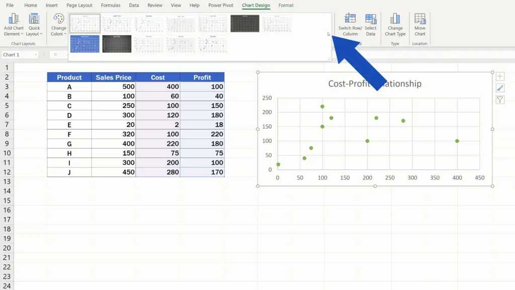 How to Make a Scatter Plot in Excel - chart styles