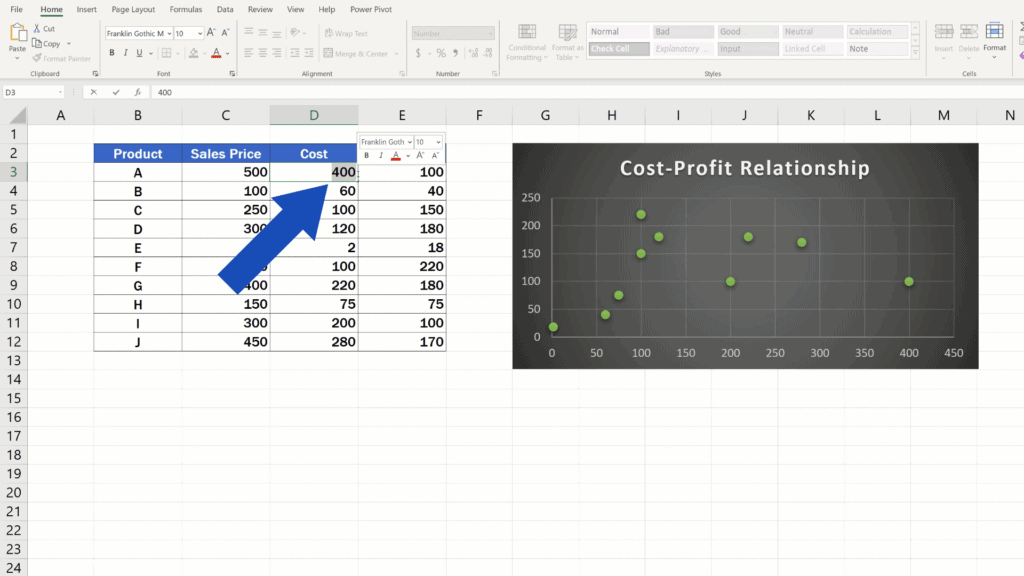 How to Make a Scatter Plot in Excel - dynamic plot