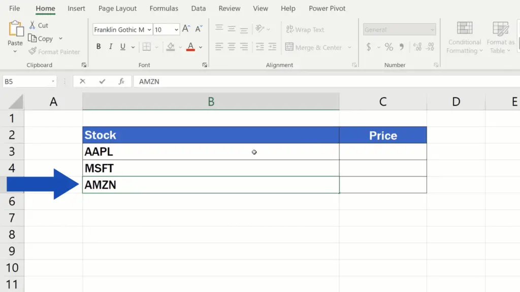 How to Get Stock Prices in Excel - How to Fill in the Tickers