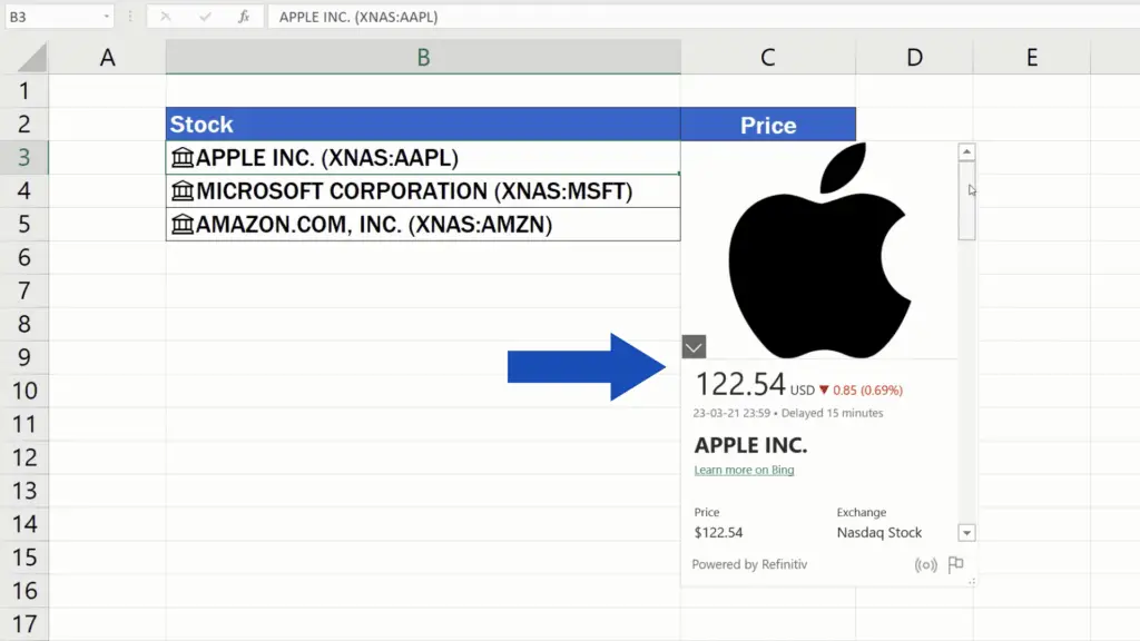 How to Get Stock Prices in Excel - available data