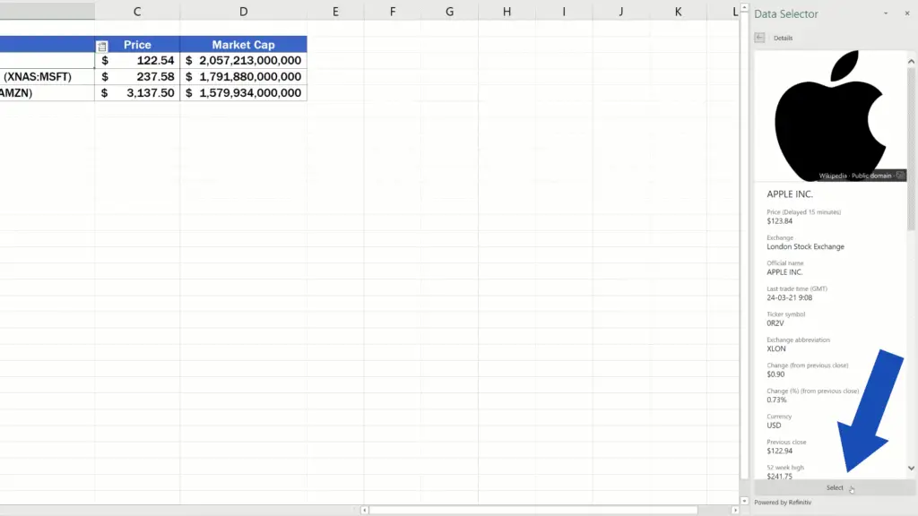 How to Get Stock Prices in Excel - confirm selection