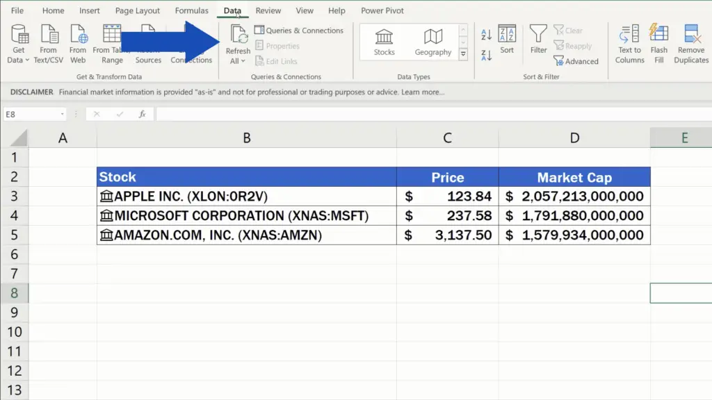 How to Get Stock Prices in Excel - get latest information from stock exchange