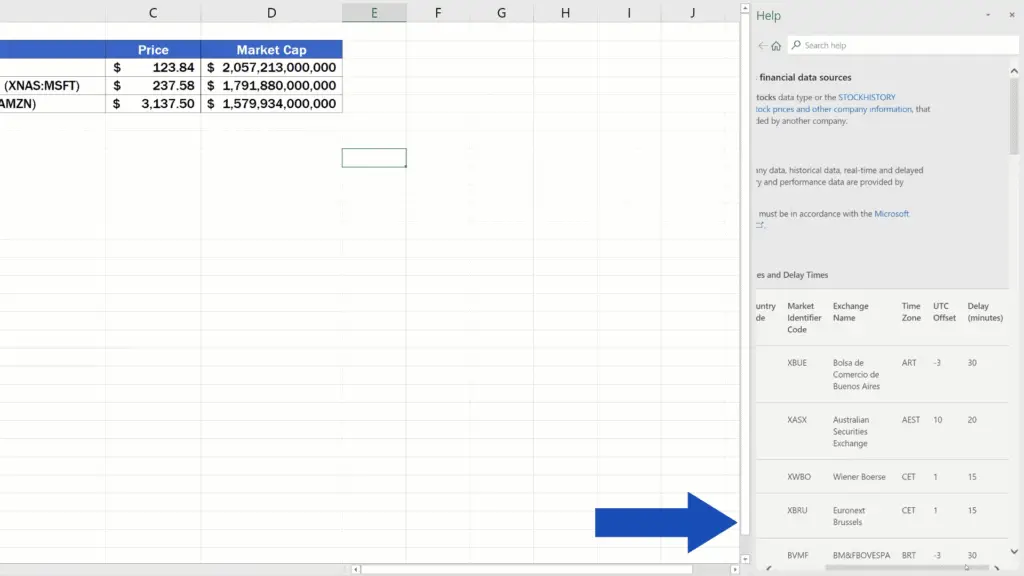 How to Get Stock Prices in Excel - the information on Supported Exchanges and Delay Times