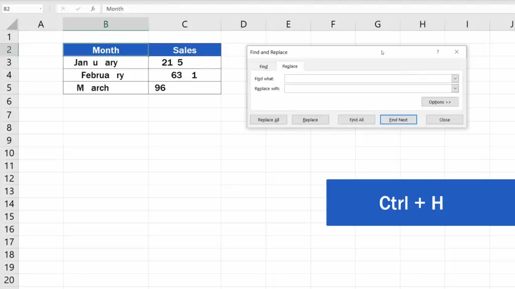 How to Remove Spaces in Excel - Ctr + H