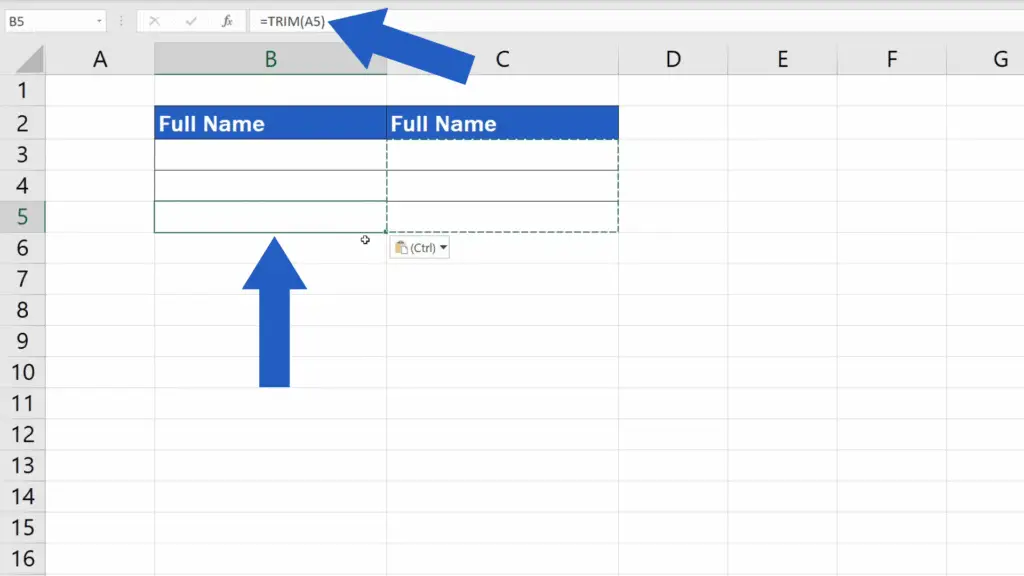 How to Remove Spaces in Excel - excel copies the function itself