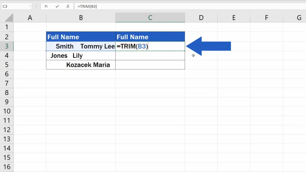 How to Remove Spaces in Excel - using trim function