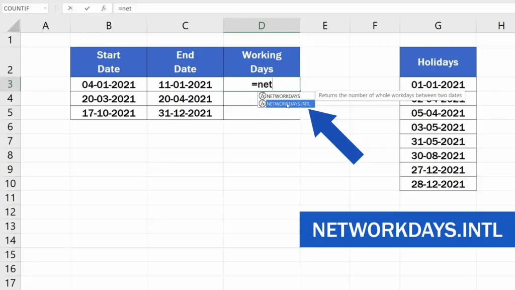 How to Calculate Working Days in Excel - NETWORKDAY.INTL