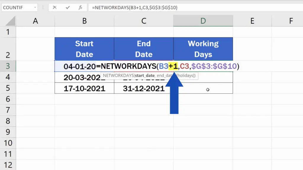 How to Calculate Working Days in Excel - excluding the start date