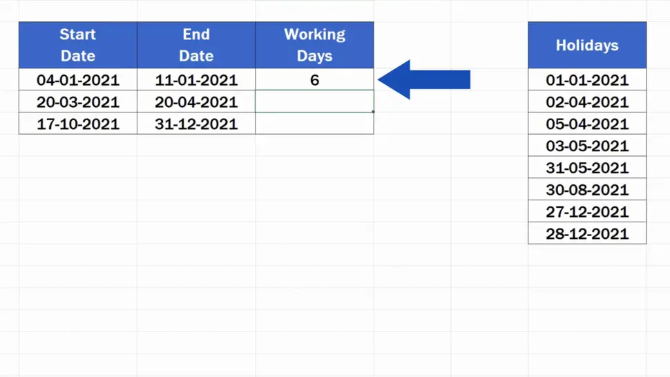 How to Calculate Working Days in Excel