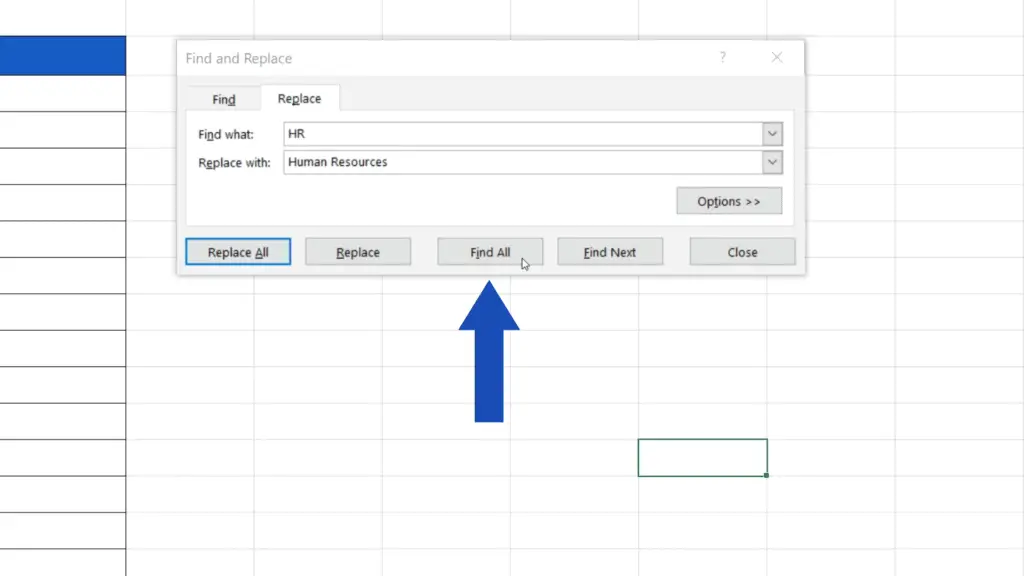 How to Replace Words in Excel - Click on Find All