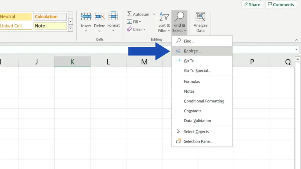 How to Replace Words in Excel - Find and Select - Replace option