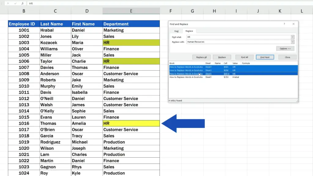 How to Replace Words in Excel - selected only the phrases we really want to change