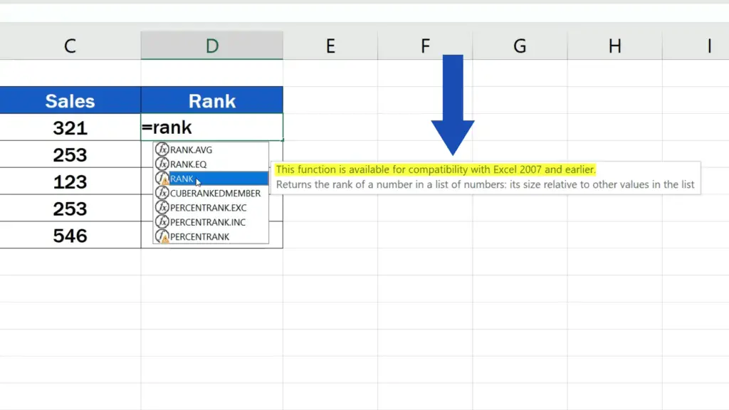 How to Calculate a Rank in Excel - Rank function only available for compatibility with Excel 2007 and earlier