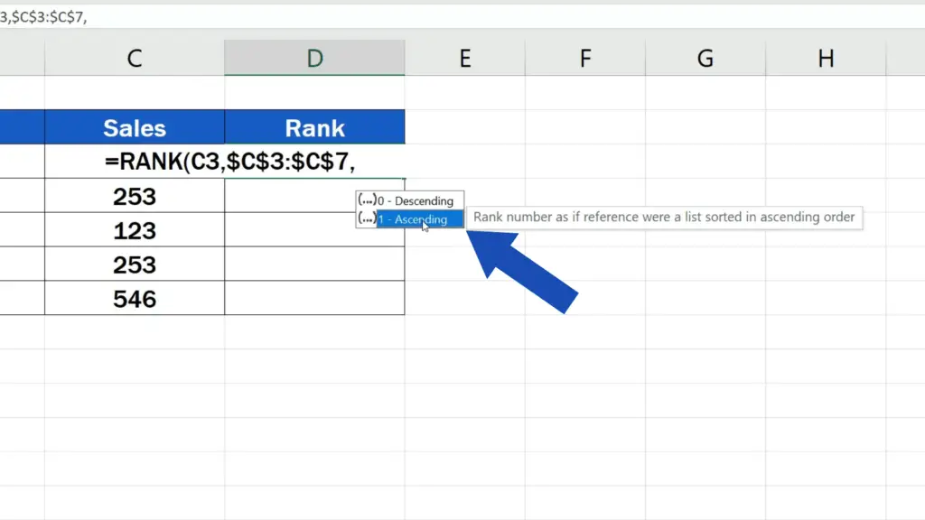 How to Calculate a Rank in Excel - ascending rank